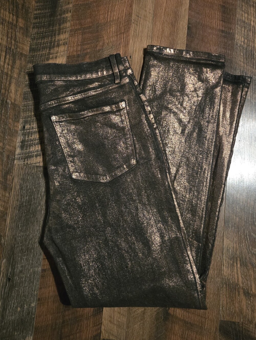 NWOT Bronze And Black Metallic Straight Leg Jeans A.N.A. Sz 12